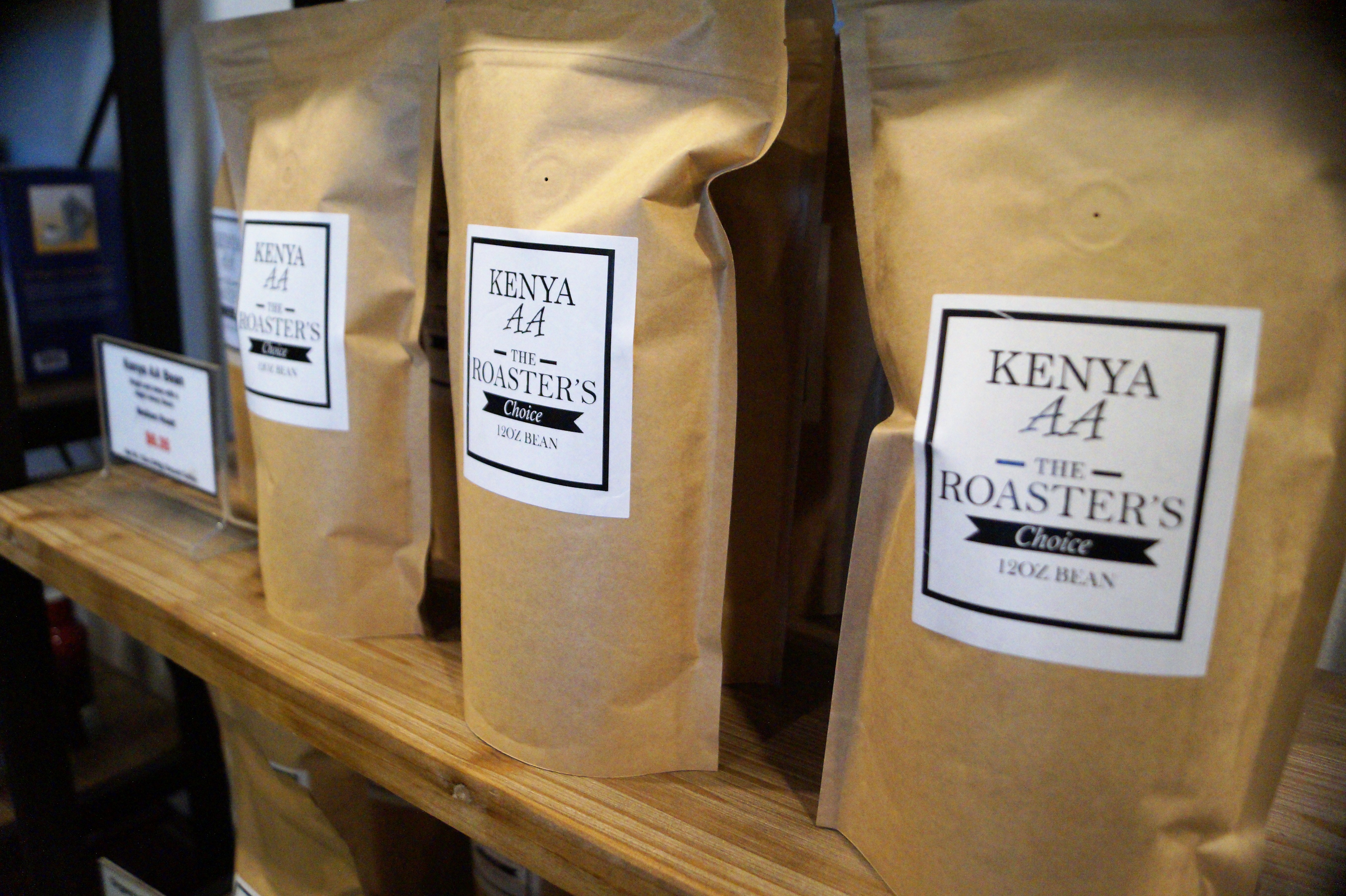 In addition to their popular coffee blends, Paul deLima sells single-sourced coffee beans such as these from Kenya, which they'll grind free for you.